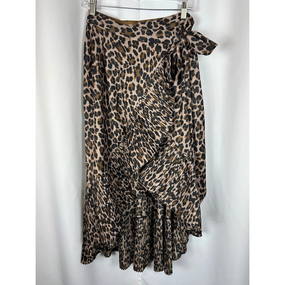 Mare Mare x Anthropologie Leopard Print Pleated Ruffle Wrap Midi Skirt Small